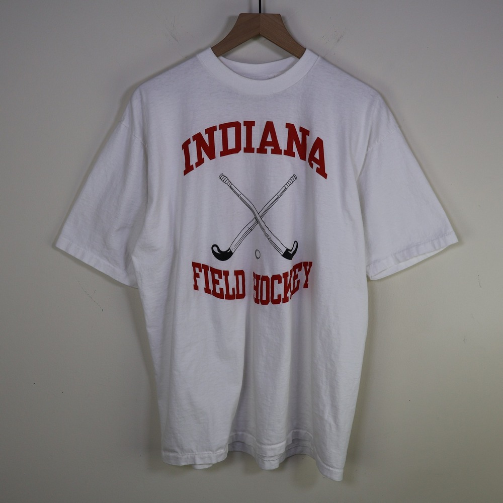 Vintage 90s Indiana Field Hockey T-Shirt XL Sportswear Graphic White Cotton‎
